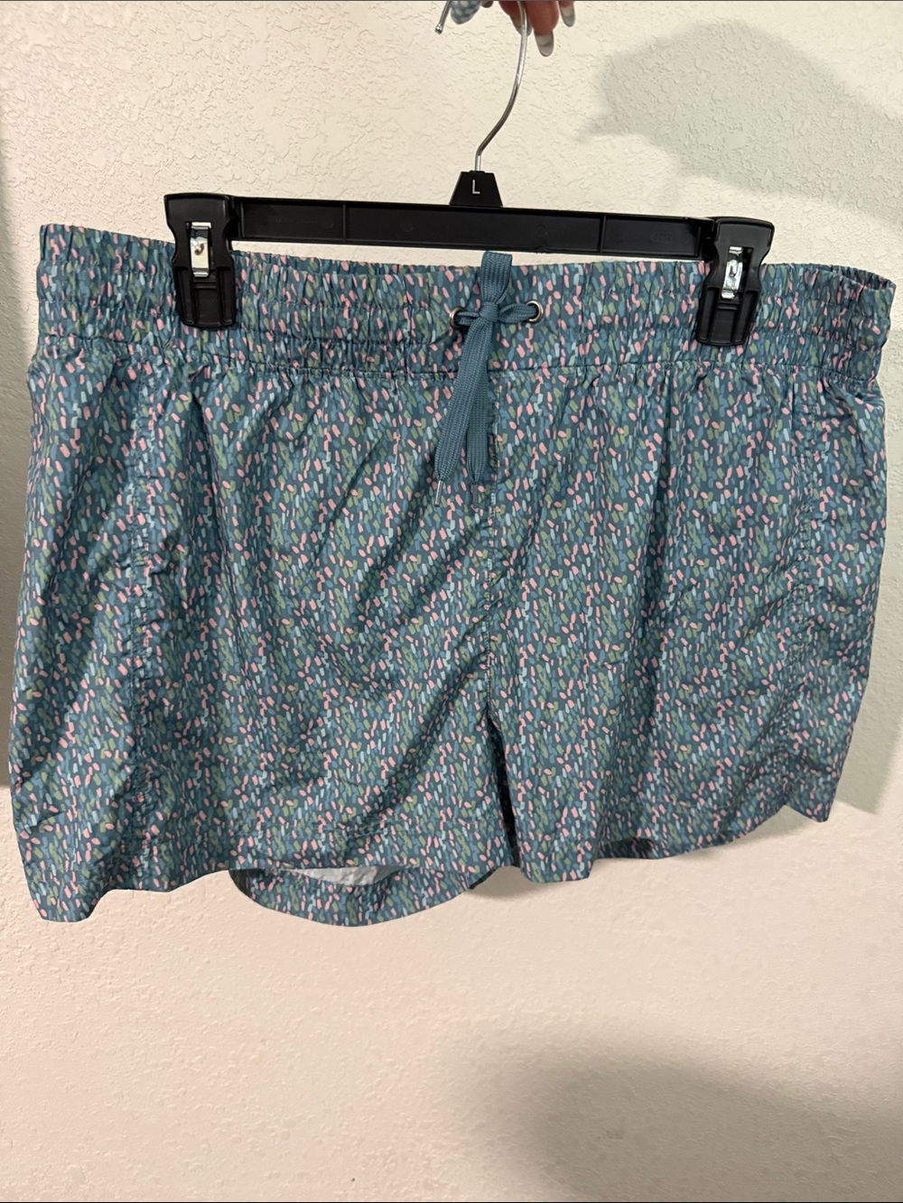 Women's Teal Drawstring Athletic Shorts with Subtle Print